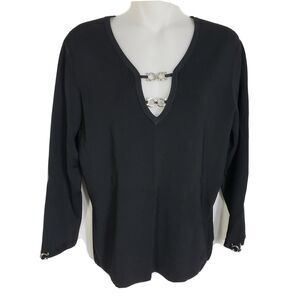 Colette Mordo Top Blouse Womens Large Knit Long Sleeve Split Neck Rayon Pullover